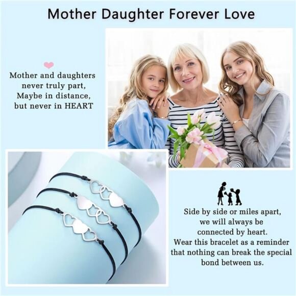 Mother Daughter Charm‎ Bracelets Set of 3 - Matching Heart Wish Bracelets - Picture 4 of 6